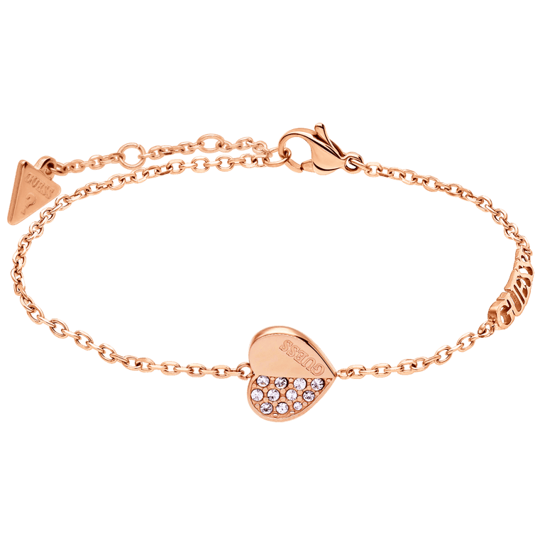 Guess stalen roséplated fantasiearmband met hanger hart met kristal voor dames