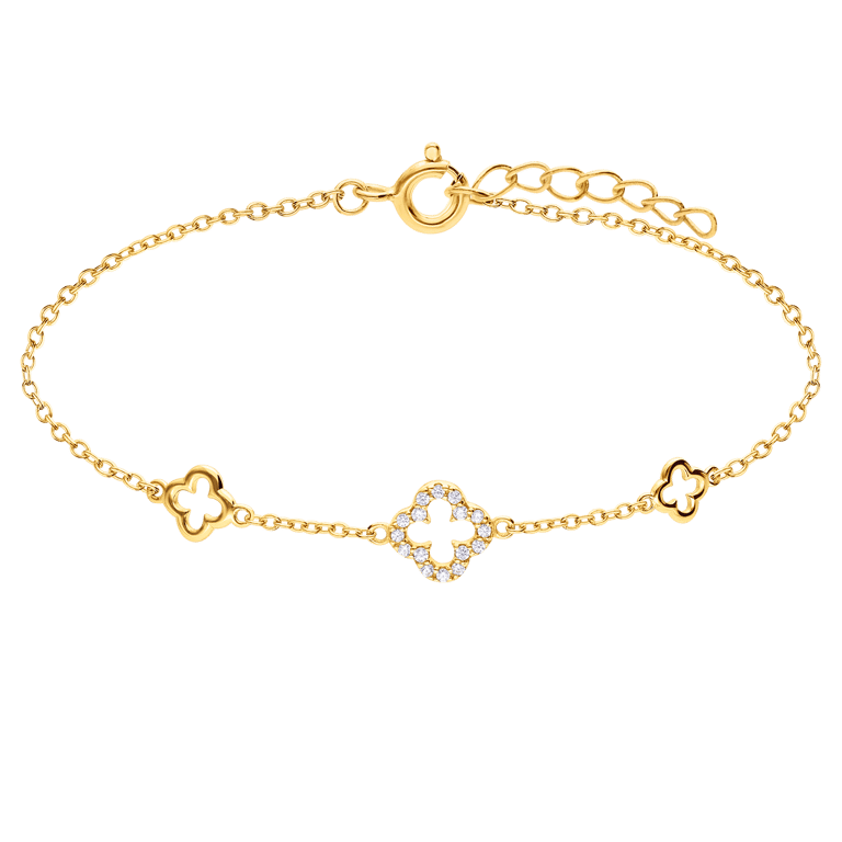 Zilveren goldplated armband klaver met zirkonia voor dames