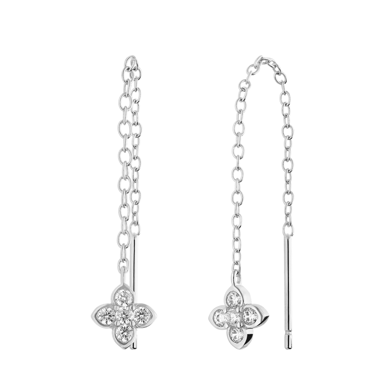Durchzieher-Ohrringe aus 925er Silber, blume, Zirkonia