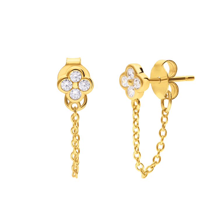 Zilveren goldplated oorknoppen klaver met zirkonia voor dames