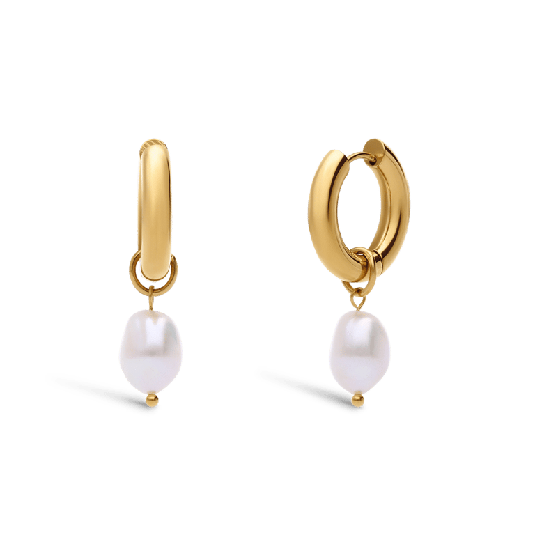 Stalen goldplated oorringen met parel voor dames