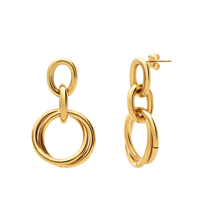 Stalen goldplated oorbellen rond dubbel