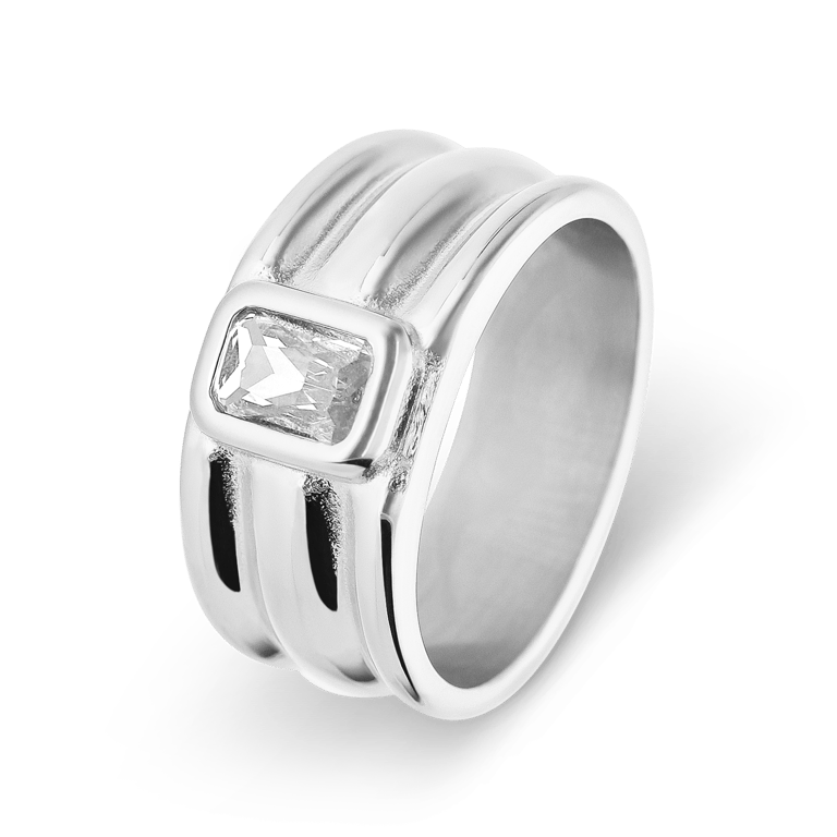 Stainless steel ring met wit zirkonia
