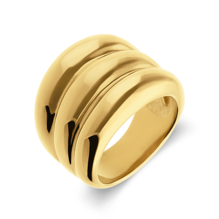 Stainless steel goldplated ring met ribbels