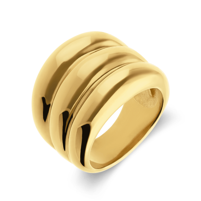 Stalen goldplated ring met ribbels