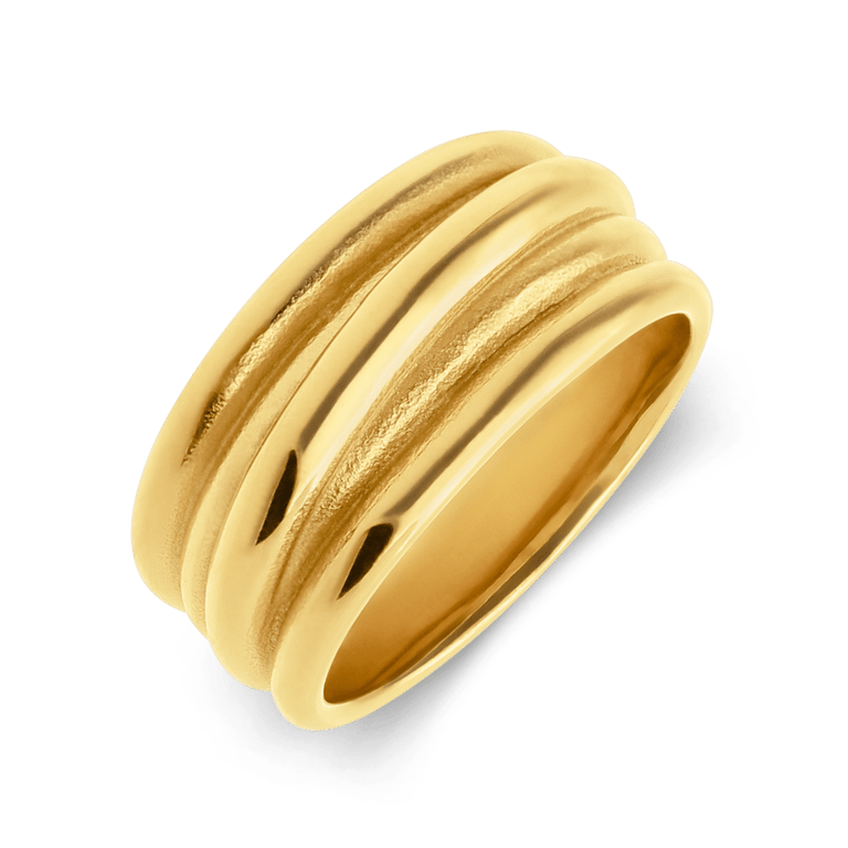 Stainless steel goldplated ring met ribbels smal