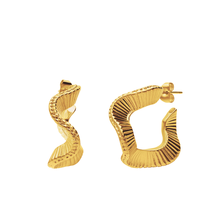 Stainless steel goldplated oorringen plat met bewerking voor dames