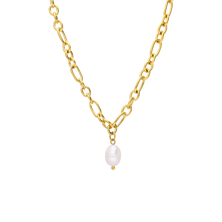 Stalen goldplated parelketting met hanger met parel voor dames