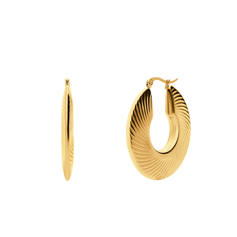 Stalen goldplated oorbellen plat met bewerking