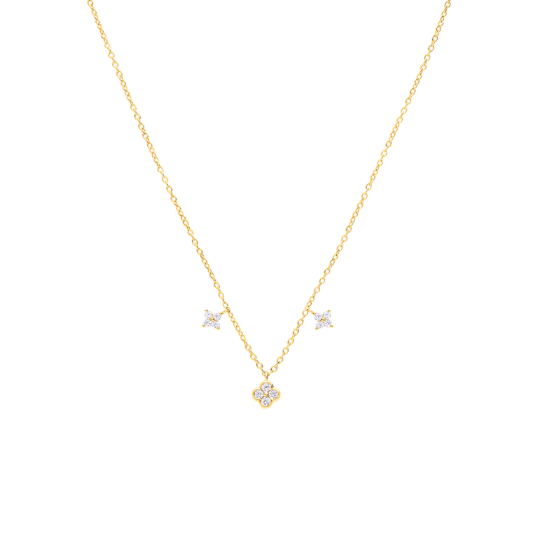 Zilveren goldplated ketting met hanger klaver met zirkonia voor dames