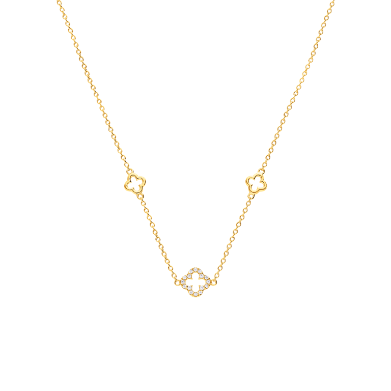 Zilveren goldplated ketting met hanger klaver met zirkonia voor dames