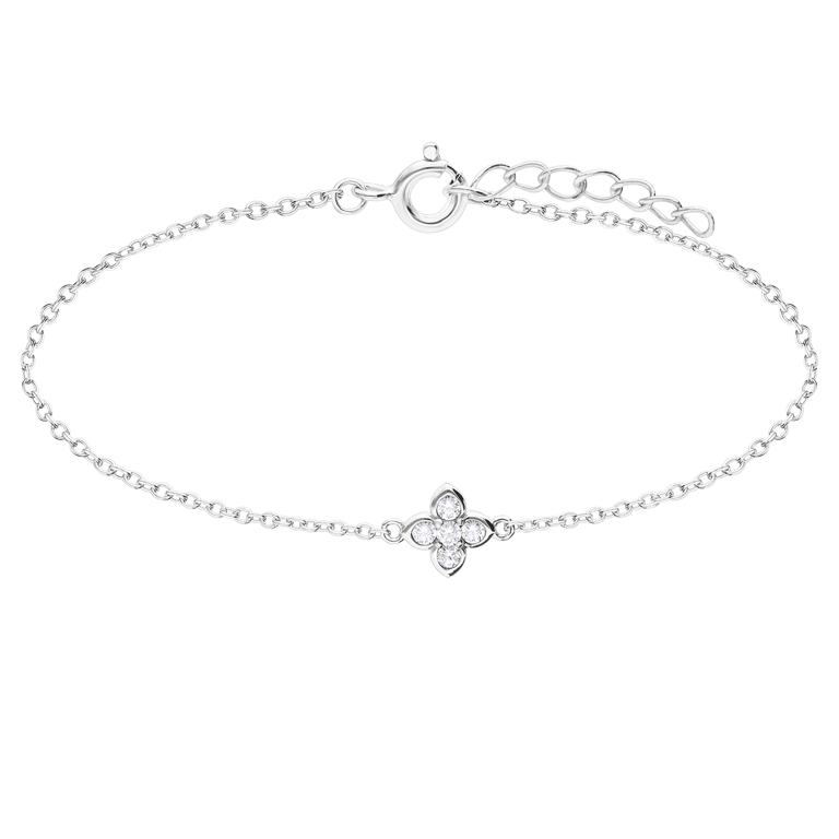 Armband aus 925er Silber, Kleeblatt, Zirkonia
