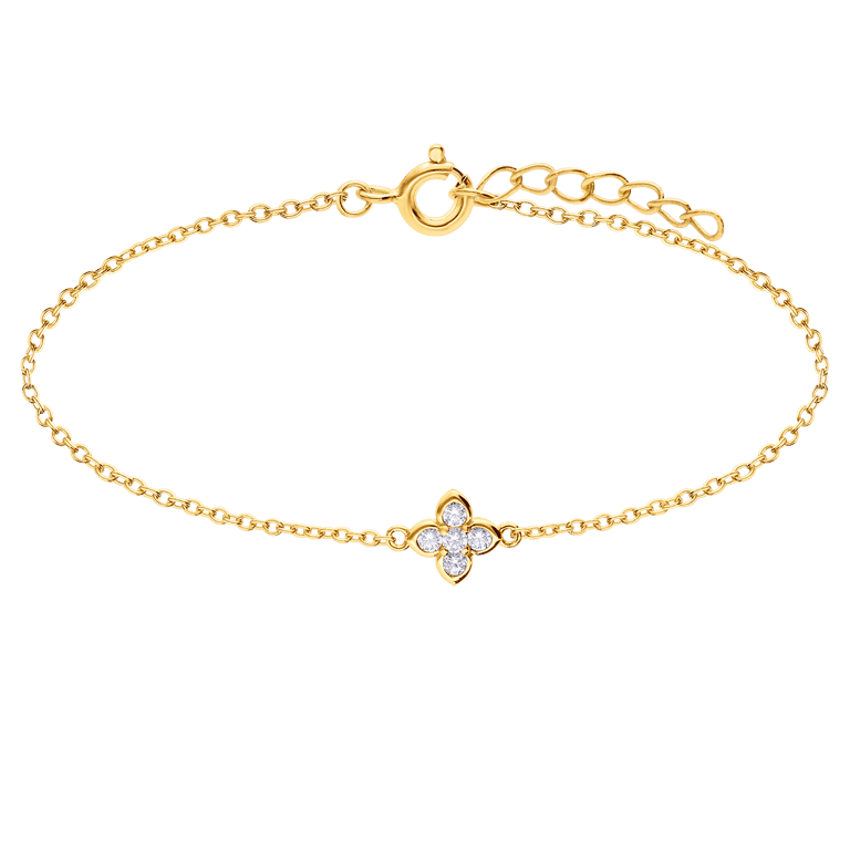 Armband aus 925er Silber, vergoldet, Kleeblatt, Zirkonia