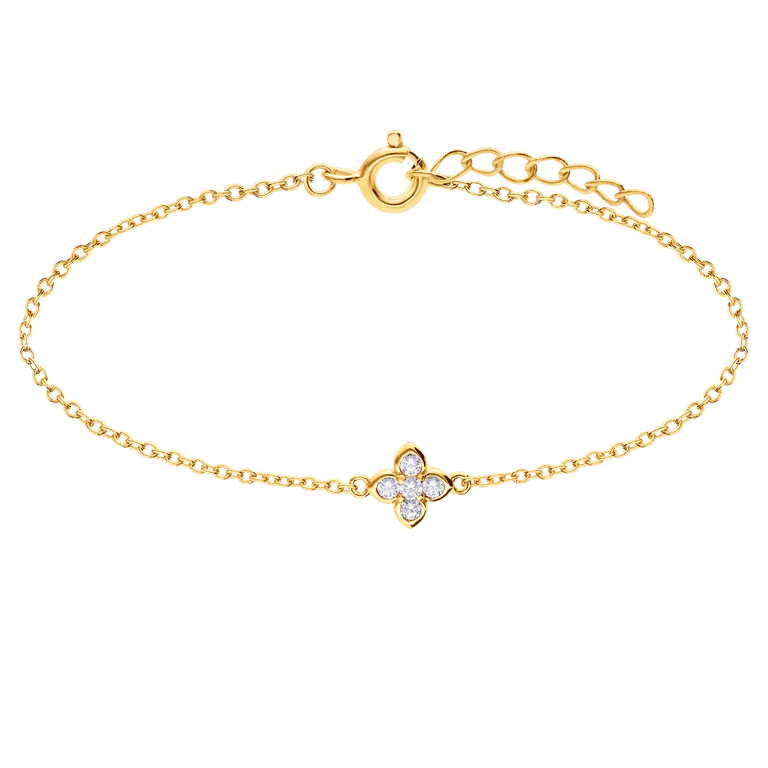 Zilverne goldplated armband klaver zirkonia