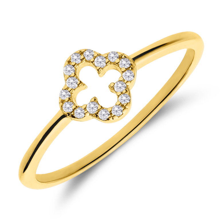 Ring aus 925er Silber, vergoldet, Kleeblatt, Zirkonia