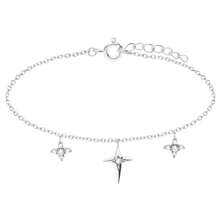 Armband aus 925er Silber mit Anhängern in Sternform, Zirkonia