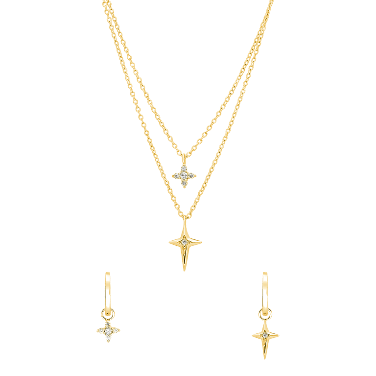 Zilveren goldplated sieradenset hart met zirkonia voor dames
