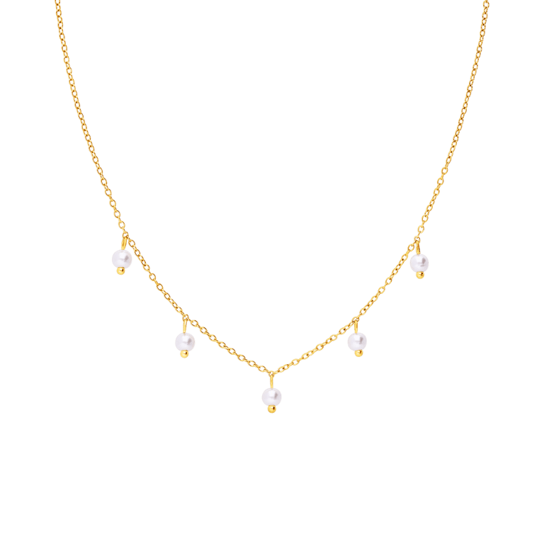 Stainless steel goldplated ketting met hanger met parel voor dames