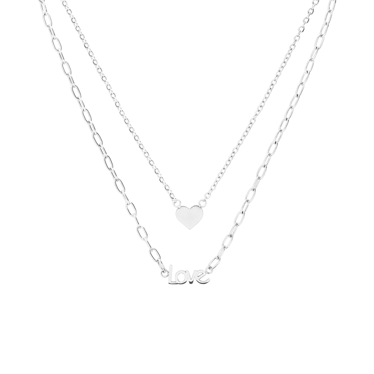 Stalen ketting met een hartje en love