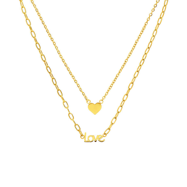 Myla stainless steel goldplated ketting met een hartje en love voor dames