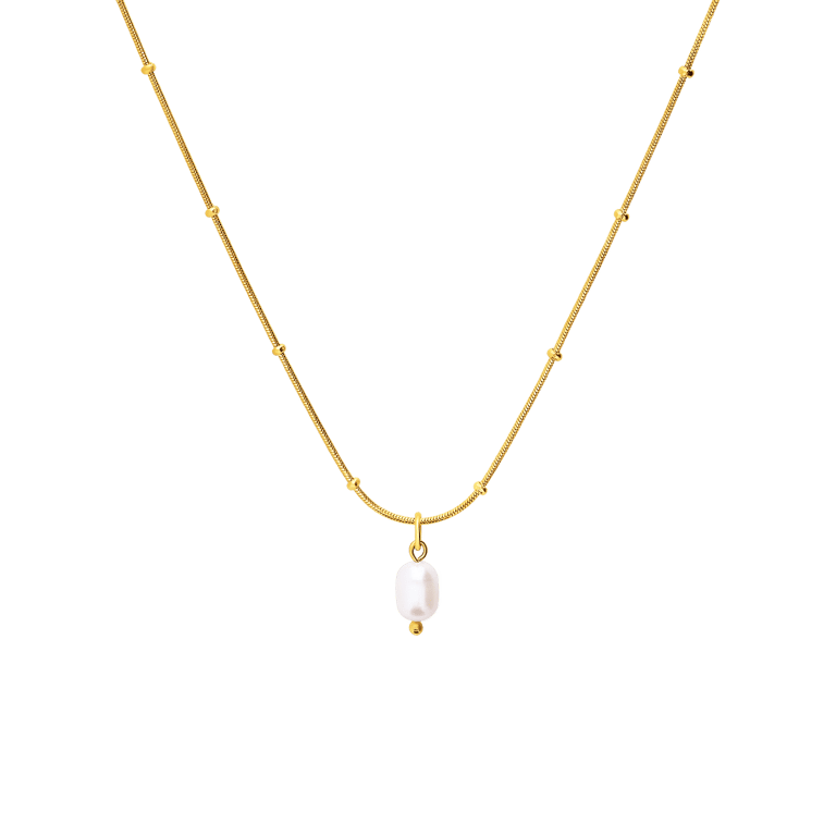 Stalen goldplated parelketting met hanger met parel voor dames
