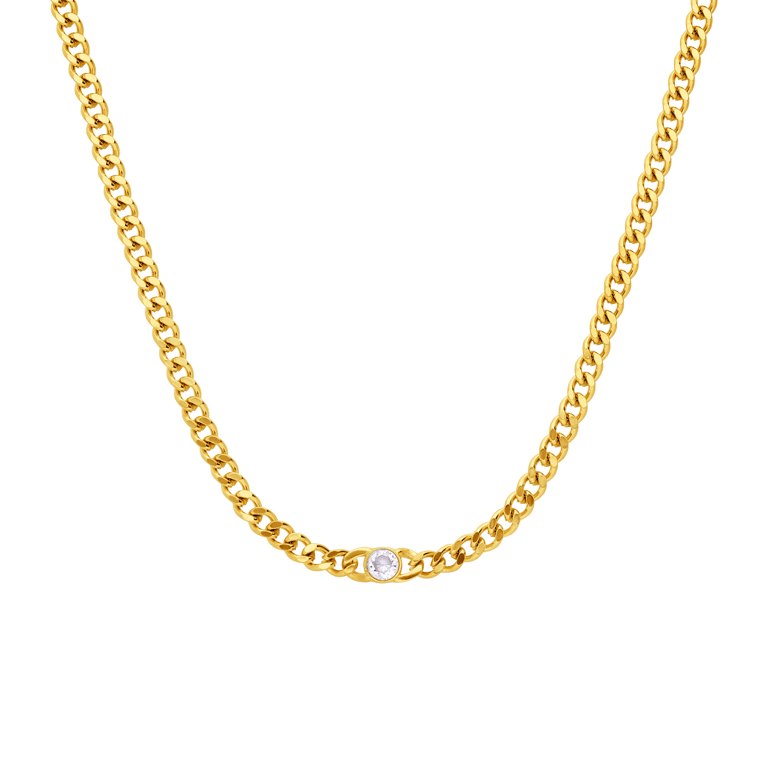 Stainless steel goldplated ketting met hanger met zirkonia voor dames