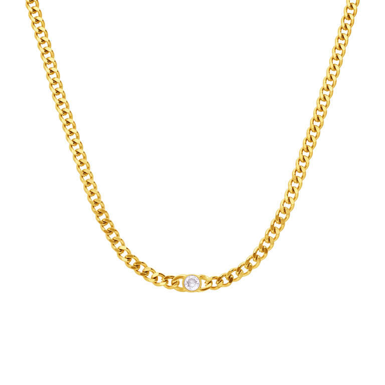 Stalen goldplated ketting gourmet met zirkonia