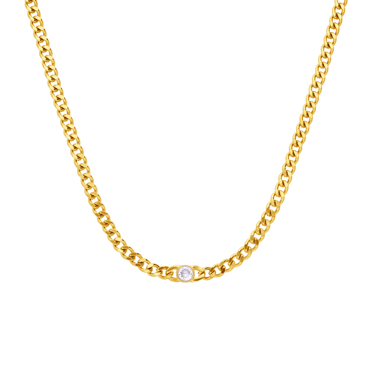 Stalen goldplated ketting met hanger met zirkonia voor dames