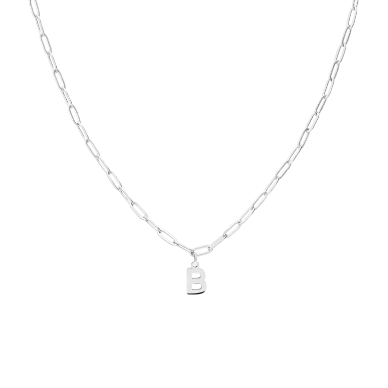 Halskette aus Edelstahl, Closed-Forever-Glied, mit Buchstabe „B“