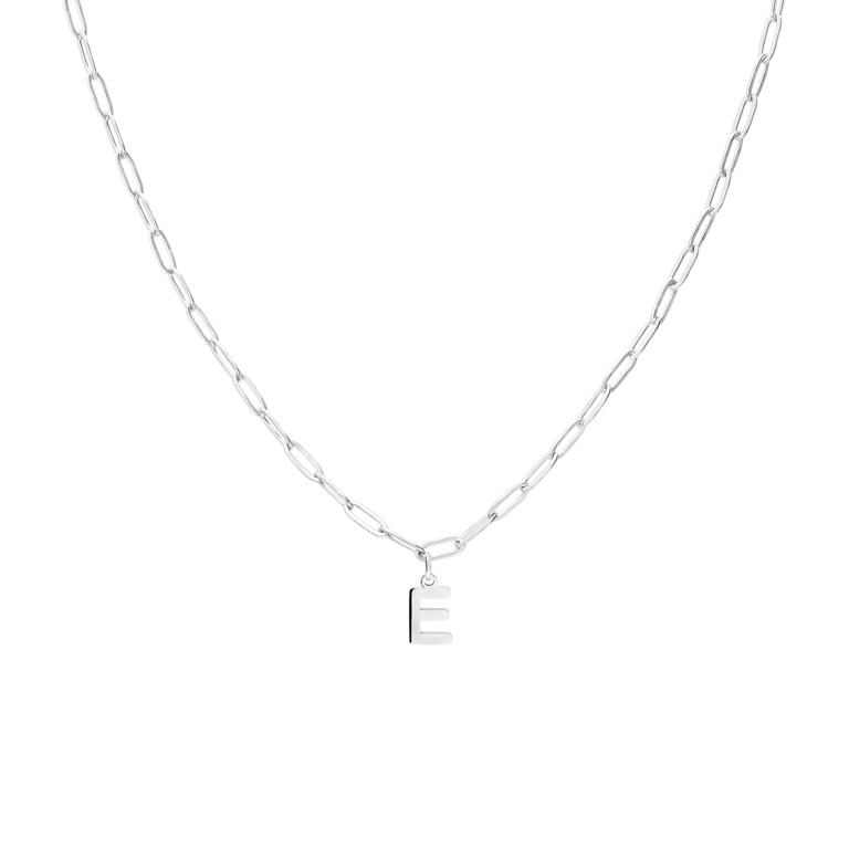 Halskette aus Edelstahl, Closed-Forever-Glied, mit Buchstabe „E“
