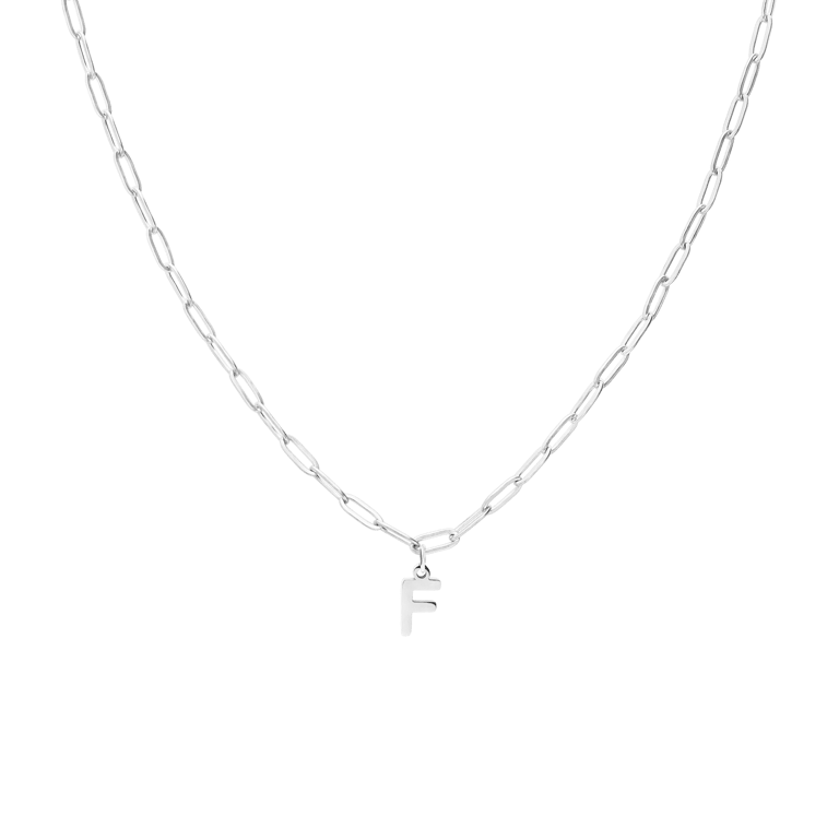Halskette aus Edelstahl, Closed-Forever-Glied, mit Buchstabe „F“