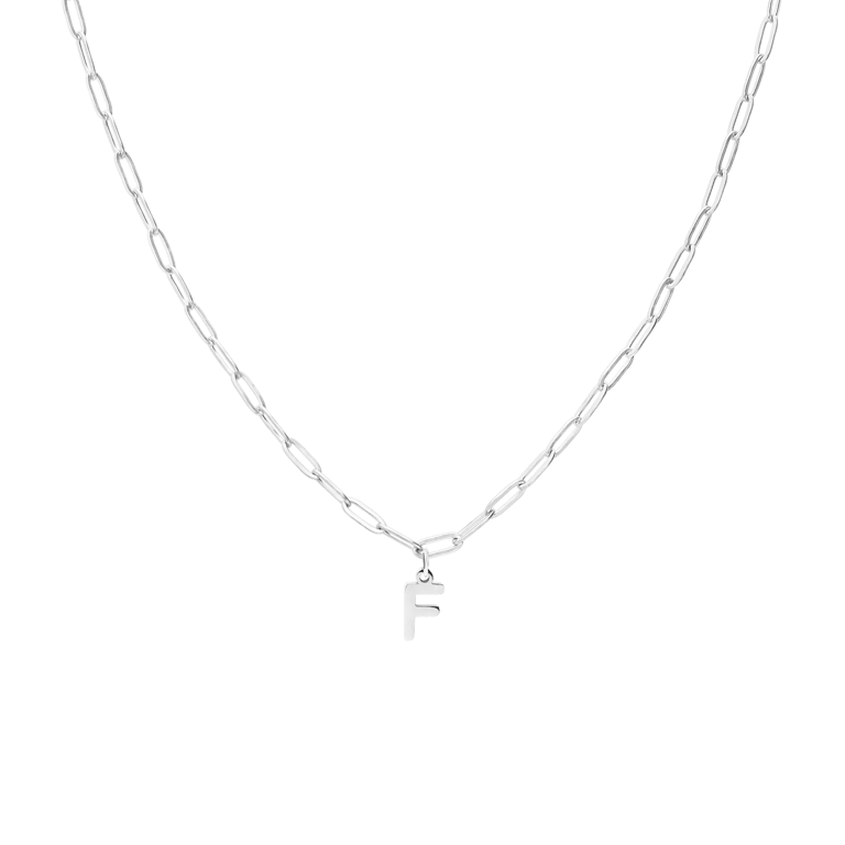 Stainless steel ketting closed forever met letter F