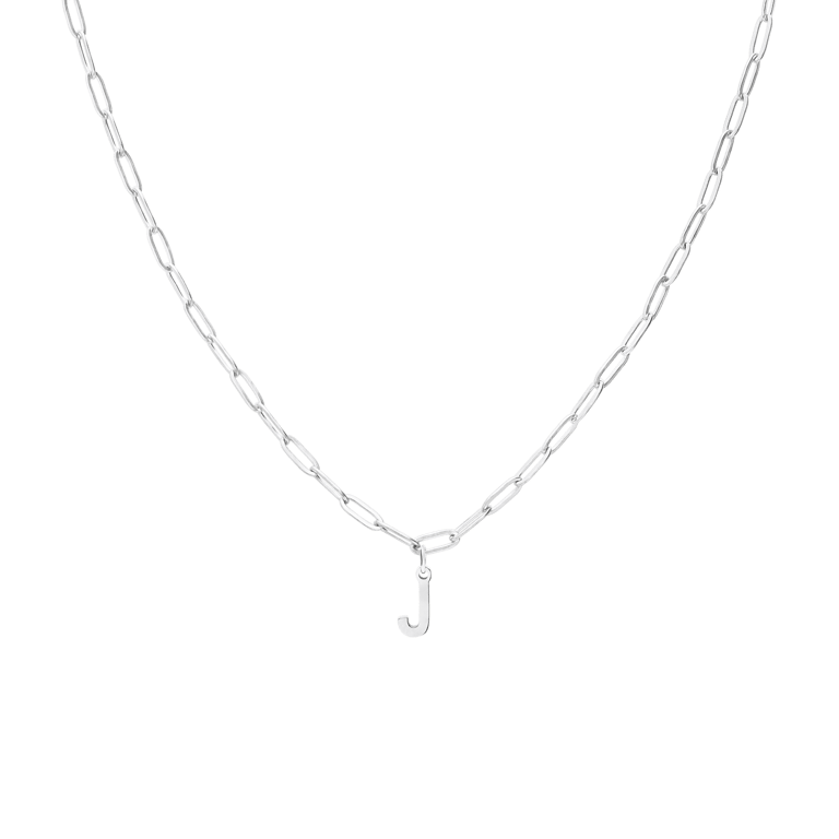 Halskette aus Edelstahl, Closed-Forever-Glied, mit Buchstabe „J“