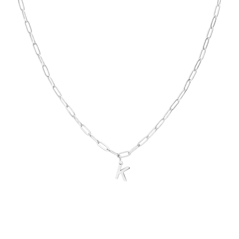 Halskette aus Edelstahl, Closed-Forever-Glied, mit Buchstabe „K“