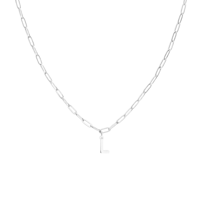 Halskette aus Edelstahl, Closed-Forever-Glied, mit Buchstabe „L“