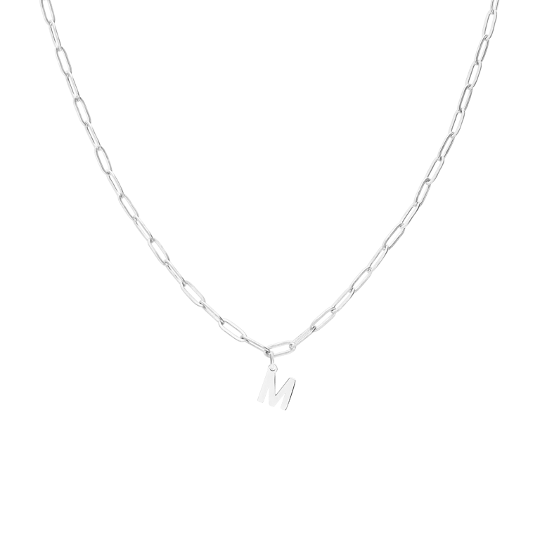 Halskette aus Edelstahl, Closed-Forever-Glied, mit Buchstabe „M“