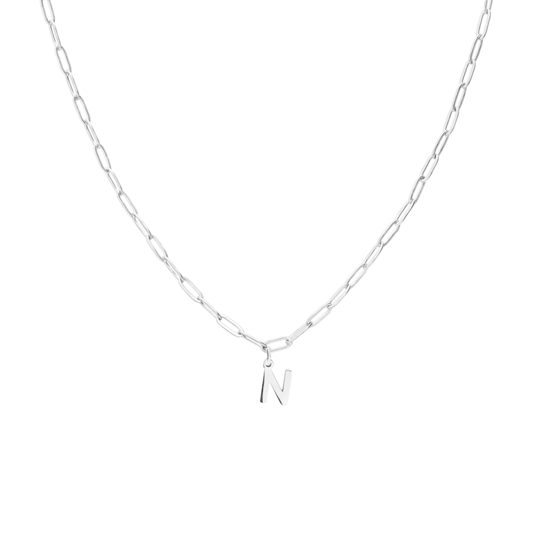 Halskette aus Edelstahl, Closed-Forever-Glied, mit Buchstabe „N“