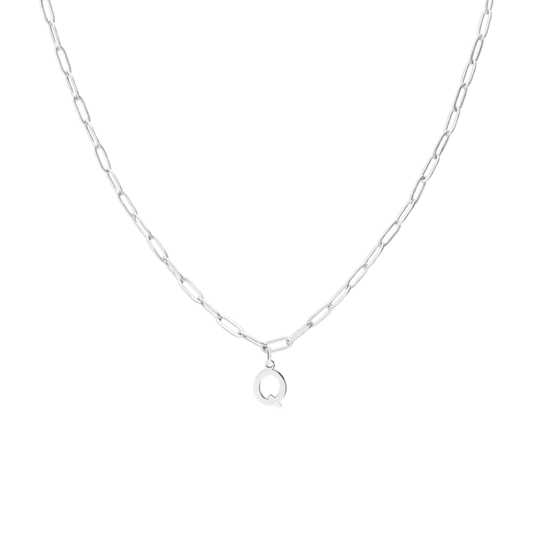 Halskette aus Edelstahl, Closed-Forever-Glied, mit Buchstabe „Q“