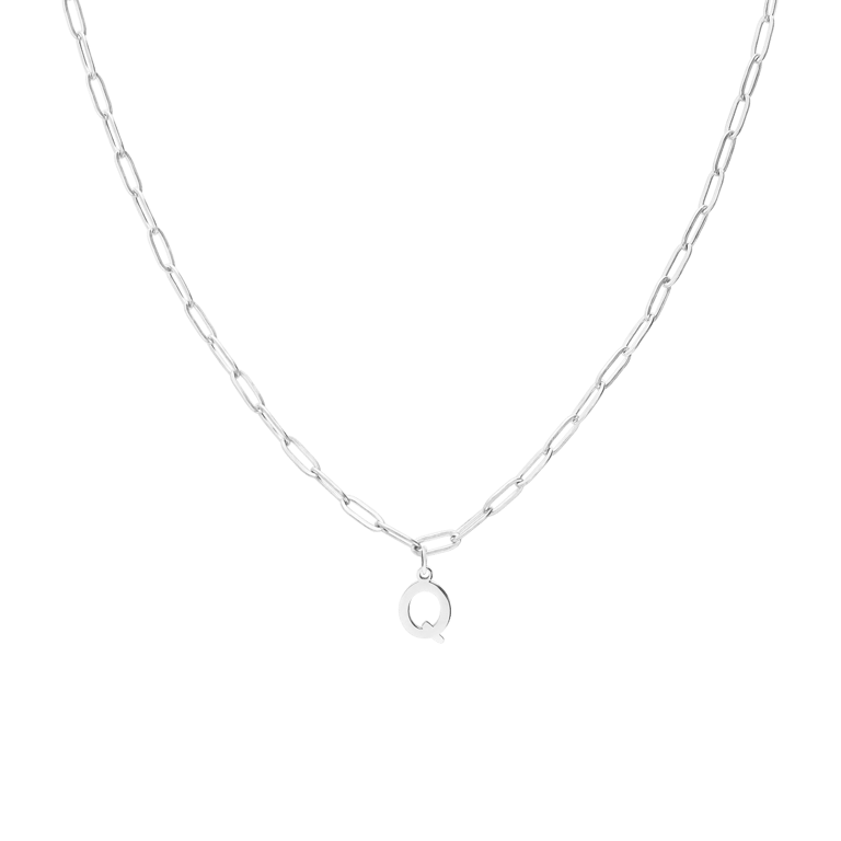 Stainless steel ketting closed forever met letter Q