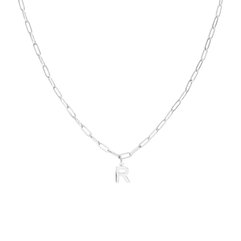 Halskette aus Edelstahl, Closed-Forever-Glied, mit Buchstabe „R“