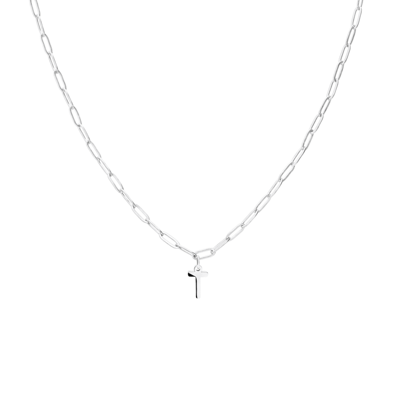 Halskette aus Edelstahl, Closed-Forever-Glied, mit Buchstabe „T“