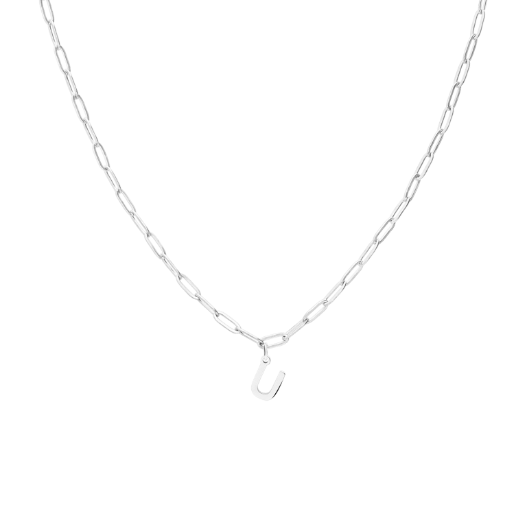 Halskette aus Edelstahl, Closed-Forever-Glied, mit Buchstabe „U“