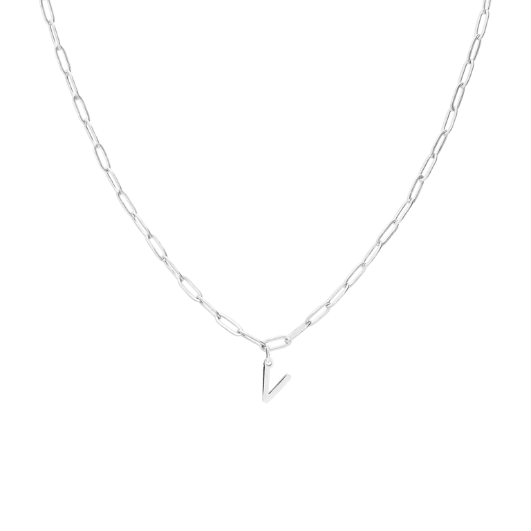 Halskette aus Edelstahl, Closed-Forever-Glied, mit Buchstabe „V“