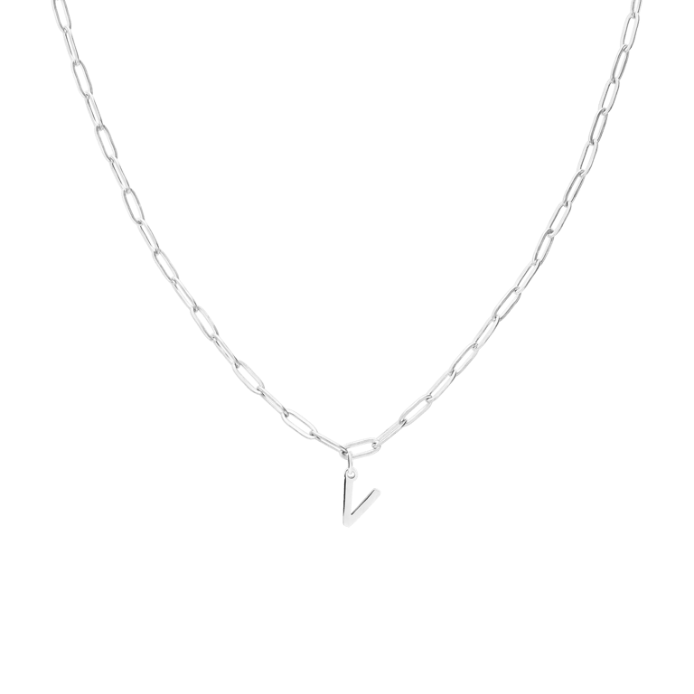 Stainless steel ketting closed forever met letter V