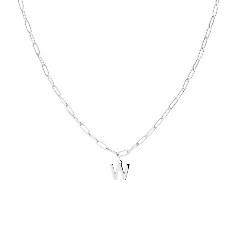 Halskette aus Edelstahl, Closed-Forever-Glied, mit Buchstabe „W“