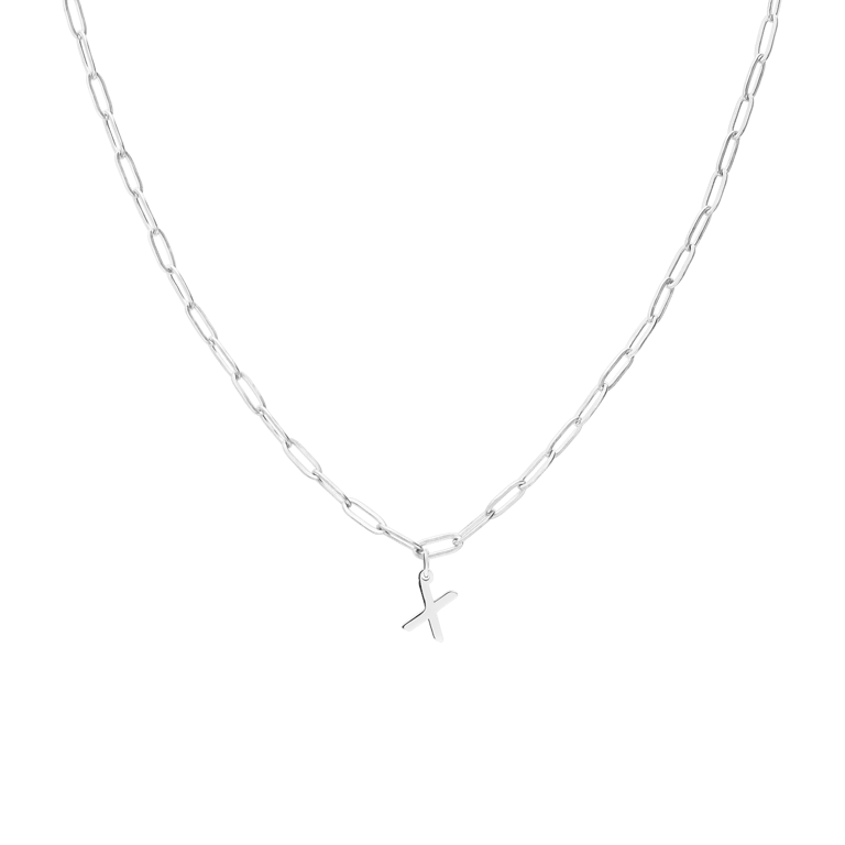 Halskette aus Edelstahl, Closed-Forever-Glied, mit Buchstabe „X“