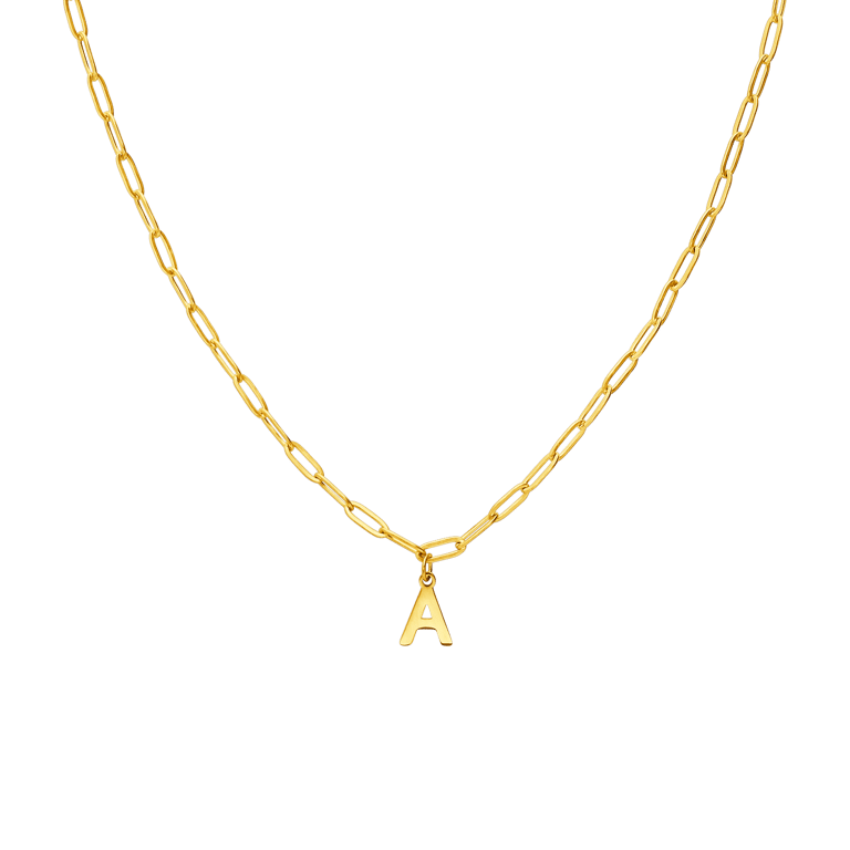 Halskette aus Edelstahl, vergoldet, Closed-Forever-Glied, Buchstabe „A“