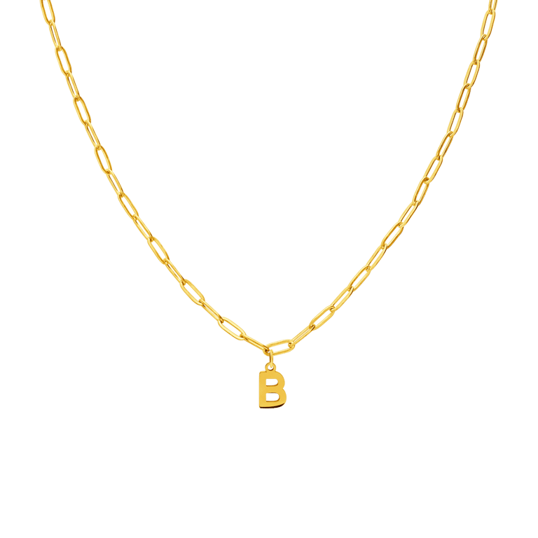 Halskette aus Edelstahl, vergoldet, Closed-Forever-Glied, Buchstabe „B“