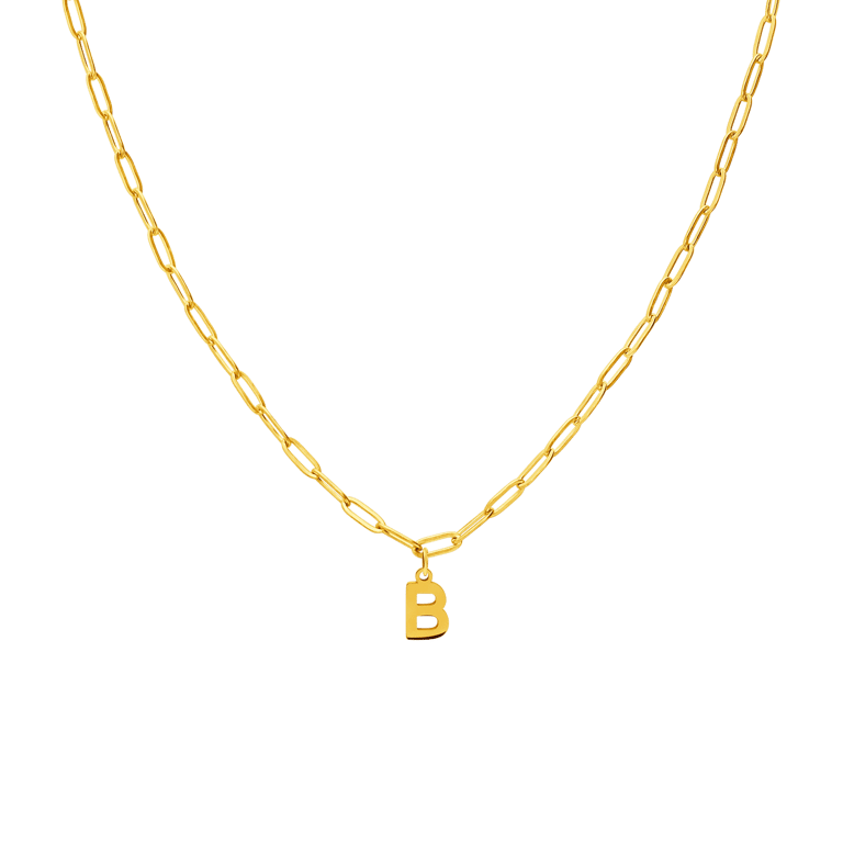 Stainless steel goldplated ketting met hanger letter B voor dames
