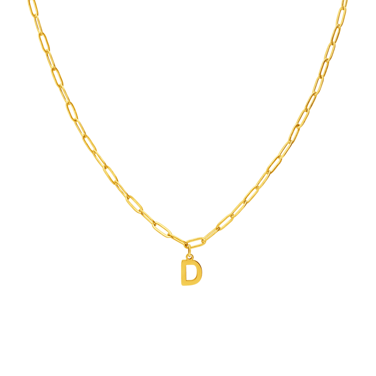 Halskette aus Edelstahl, vergoldet, Closed-Forever-Glied, Buchstabe „D“